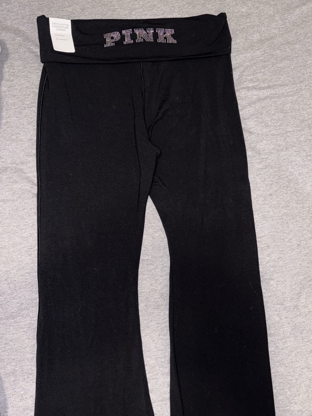 PINK Victoria's Secret Black Fold-Over Waistband Leggings with Logo